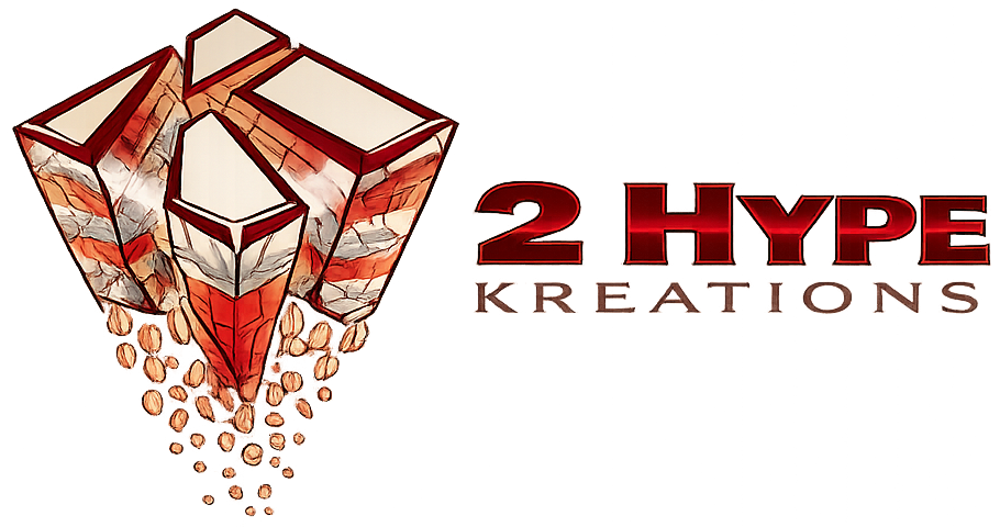 2 Hype Kreations premium horizontal logo with a red crystal emblem and refined wordmark.
