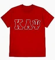 Red short-sleeve tee with large white-outlined Kappa Alpha Psi Greek letters