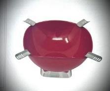Red quadrangle cigar ashtray on a pedestal base with four stainless cigar rests