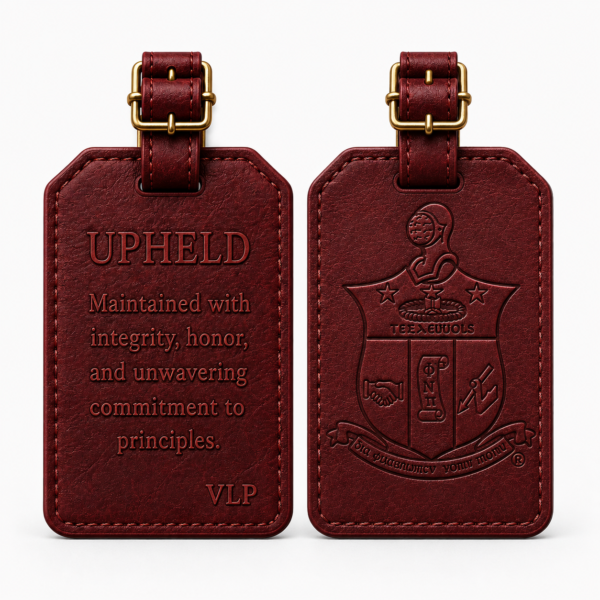 Upheld crimson leather luggage tag front and back views side by side